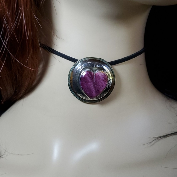 At Sea Level Jewelry - Heart Vintage Silver Stone Choker